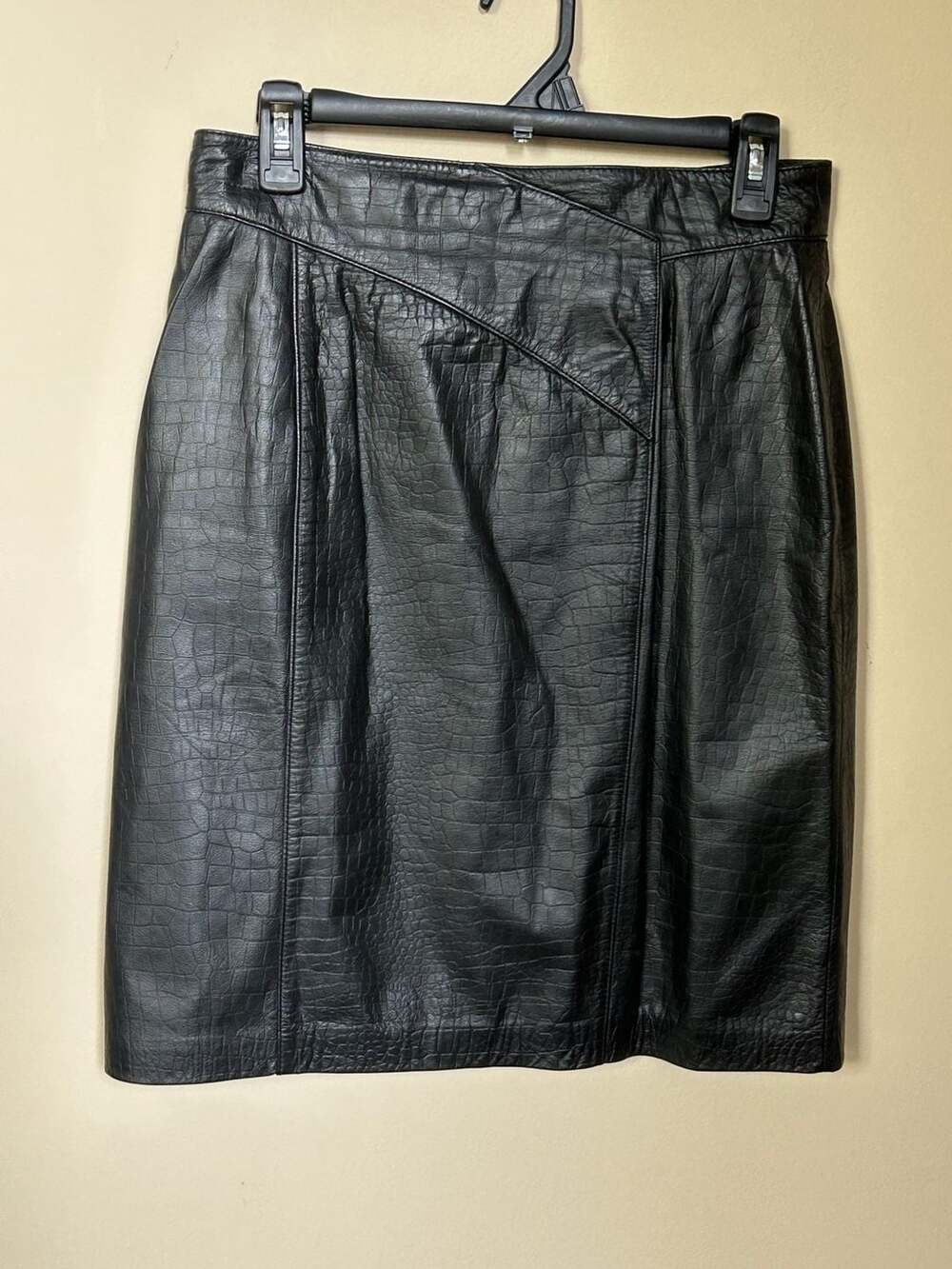 Toffs Vintage Black Embossed Croc Genuine Leather Skirt Size 12P